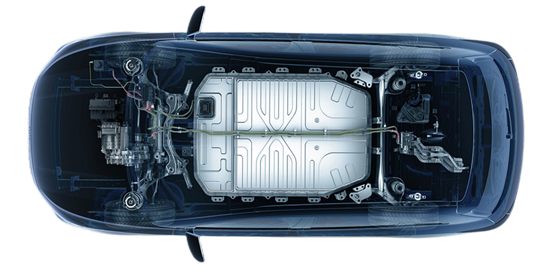 A detailed infographic showing a diagram of an NEV with callouts pointing to specific HPDC aluminum parts: battery tray, motor housing, power electronics enclosure, and structural nodes.